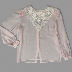 Vintage Pink Grannycore Cottagecore Coquette Lolita Prairie Lace Blouse Top